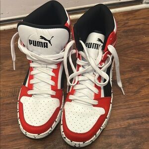 Puma Red and White High-Top Sneakers